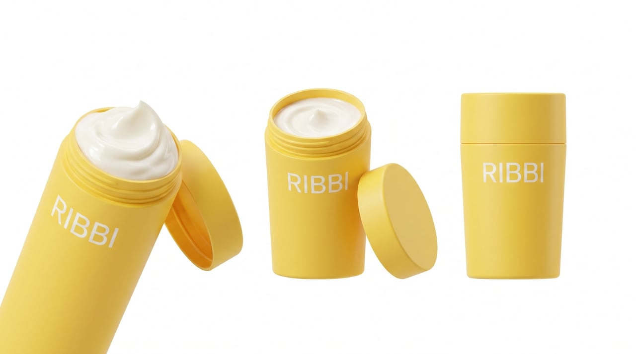 Ribbi Yellow Cream Open Lid Three Views
